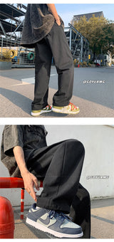 summer casual y2k streetwear straight pants men breathable korean fashion drape trousers solid color wide leg baggy sweatpants unique joggers style 3394