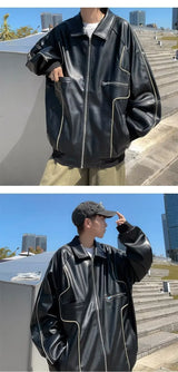 American Retro Pu Leather Jacket Spring And Autumn Hiphop High Street