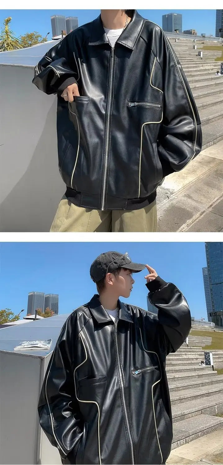 American Retro Pu Leather Jacket Spring And Autumn Hiphop High Street