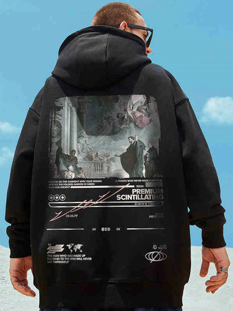 Gothic Print Men Hoodies Japanese Harajuku Fashion Hooded Sweatshirts