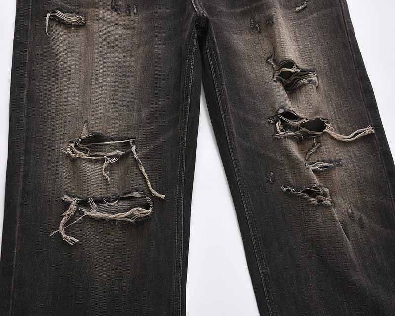 streetwear frayed hole distreesed ripped baggy jeans for men and women pantalones hombre y2k casual denim trousers oversized stacked flare jeans