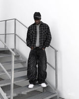 hip hop y2k retro black baggy jeans for men punk raw edge embroidery jeans vintage pattern patchwork high waisted denim pants unique jeans style 793