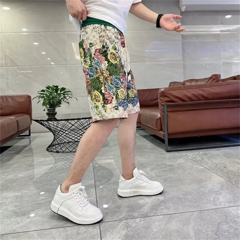 new flowers design summer running shorts drawstring loose dry gym sports short casual beach pants workout fitness sweatpants urban active pants