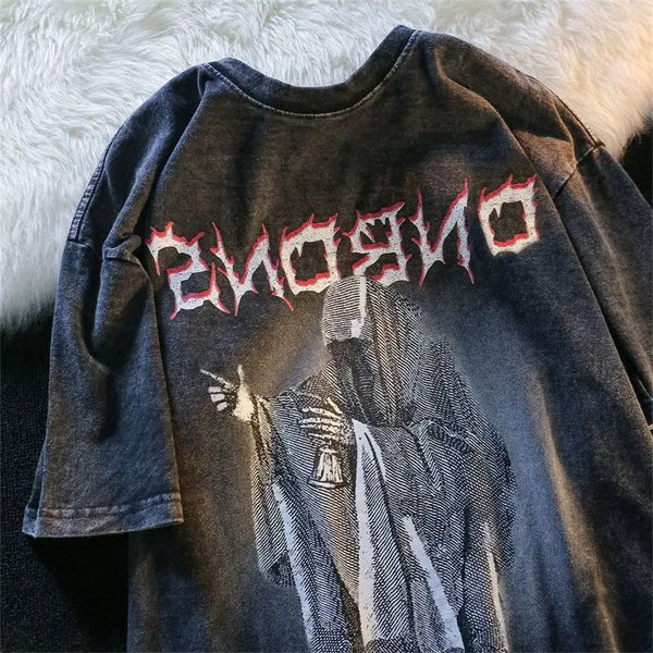Trapwear Melting smiley – Trendy Brand Loose Washed Old American Retro Devil Print Sho
