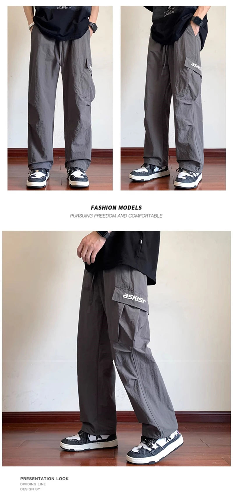 american retro straight leg cargo pants mens baggy casual outdoor gym trousers autumn thin tactical quick dry pantalones hombre unique cargo style 3429