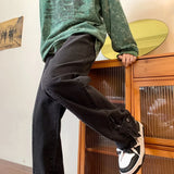 2023 korean fashion ankle zipper vintage brown men jeans pants luxury straight hip hop casual denim trousers pantalones hombre stacked flare jeans