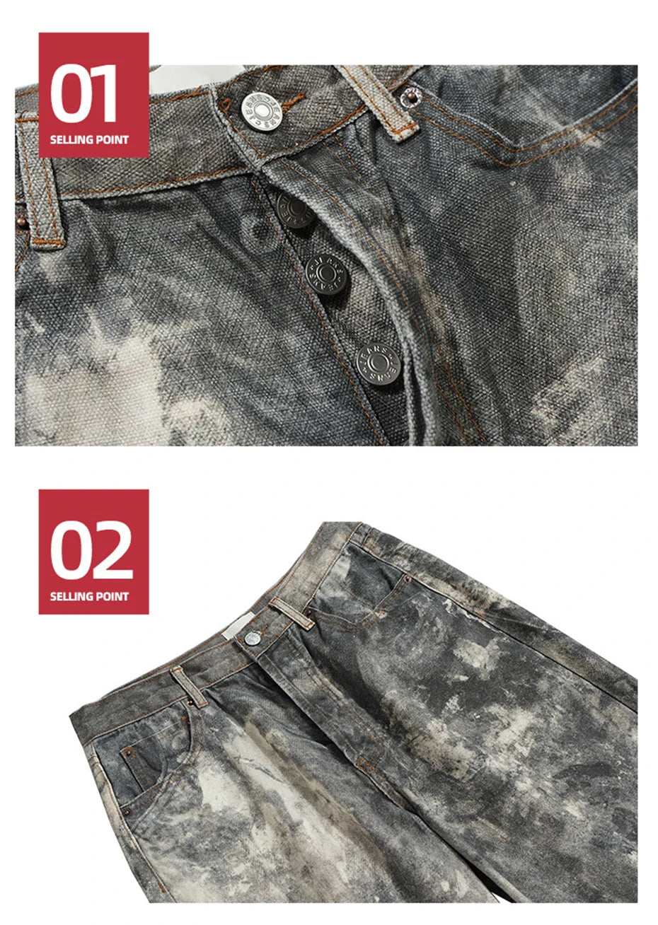 dirty tie dye baggy jeans mens streetwear hip hop loose denim pants y2k vintage jeans trousers luxury designer jeans unique jeans style 2213