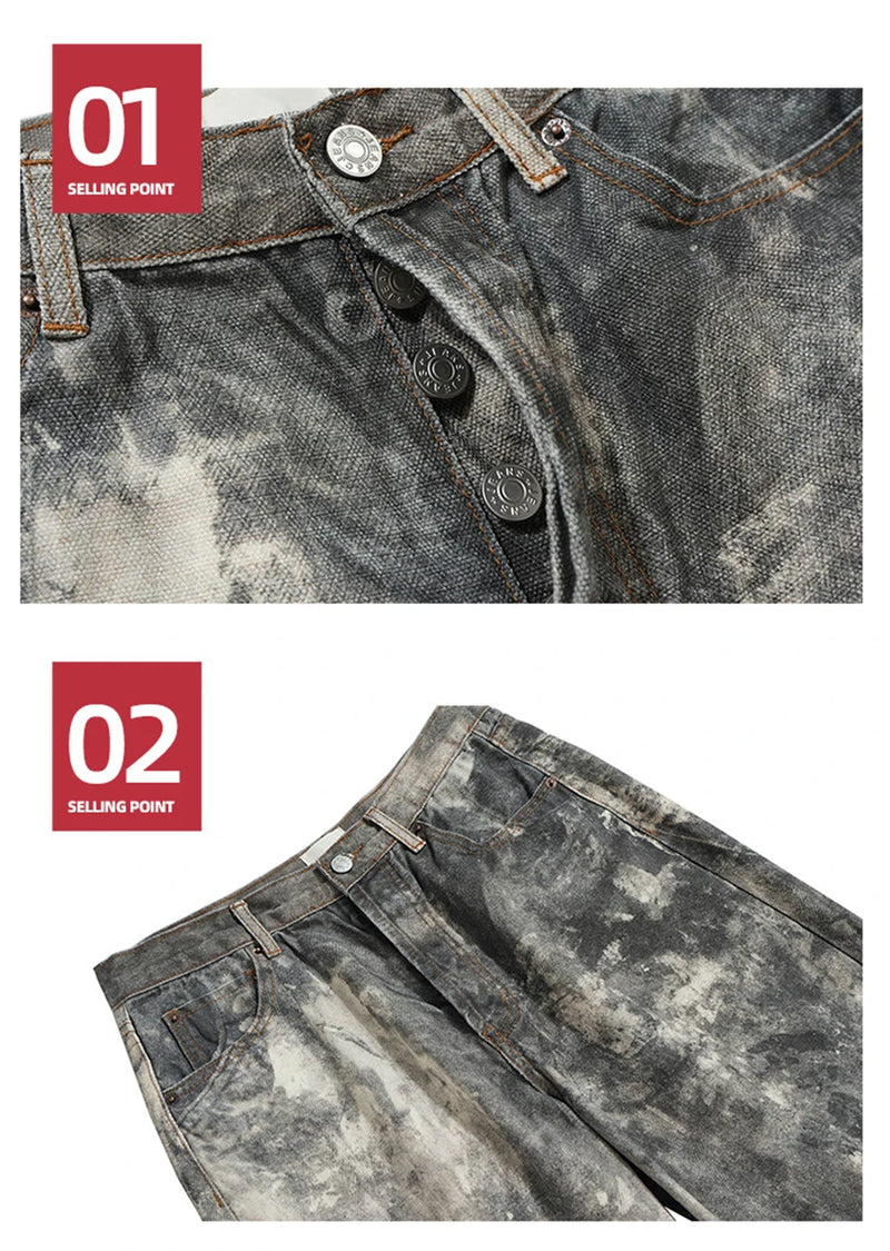 dirty tie dye baggy jeans mens streetwear hip hop loose denim pants y2k vintage jeans trousers luxury designer jeans unique jeans style 2213