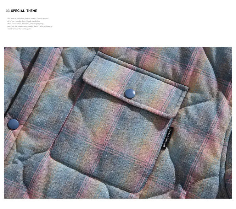 Winter Quilted Thick Plaid Hooded Jacket Men Wmen Streetwear Fashion Oversize Loose Casual Hoody Jacket Padded-cotton Parka Coat