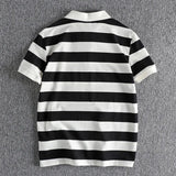 Trapwear Graphic tee – Summer Striped Polo T Shirt Mens New Retro Trend Washed Elas