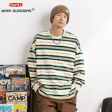 Vaporwave Oversized shirt – Embroidered Striped Contrast Round Neck Cotton Sweatshirts A