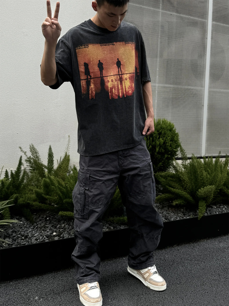 Retro Vintage Summer Rock Band Print Cotton High-Street Casual Loose Tops T-Shirt