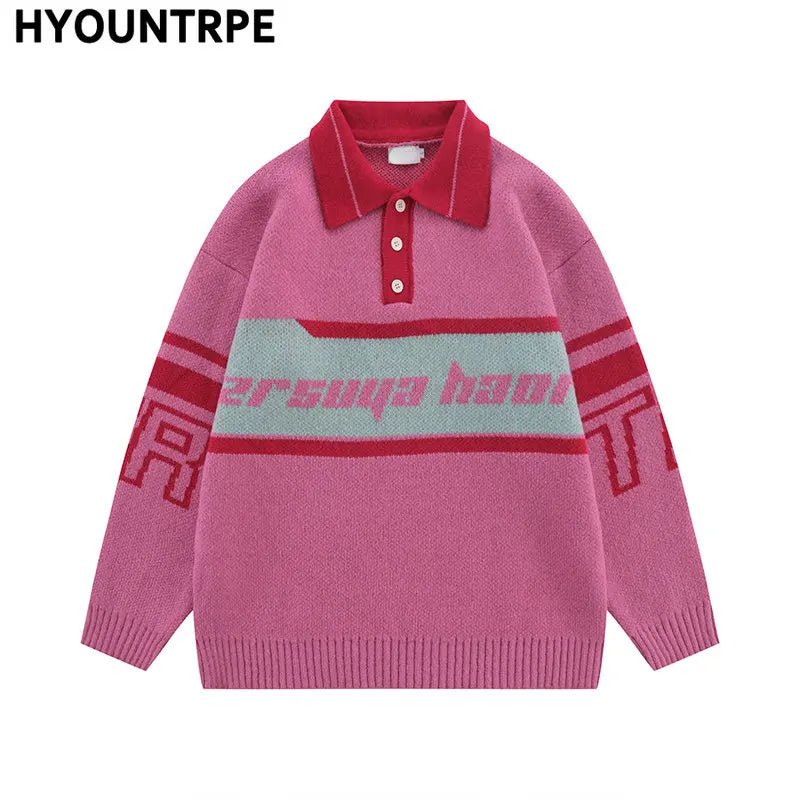 men knitted sweater jumper casual polo neck letter casual long sleeve streetwear hip hop autumn winter pullover knitwear sweater - bold artwork streetwear hoodie, 2025 streetwear drop, high quality cotton hoodie