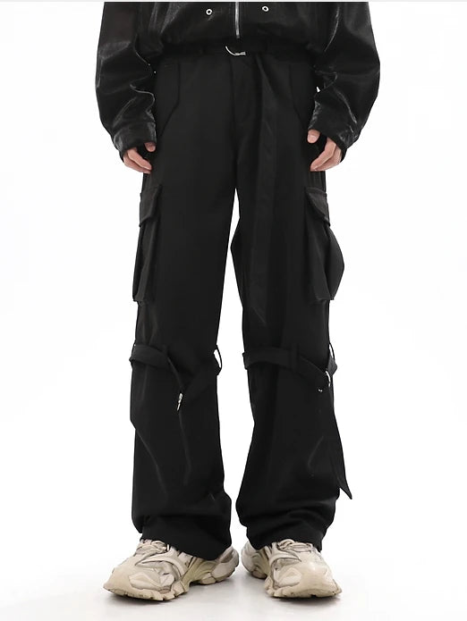 fashion cargo pants adjustable belts waist with side pockets joggers streetwear pant unisex casual loose straight baggy trousers unique joggers style 370