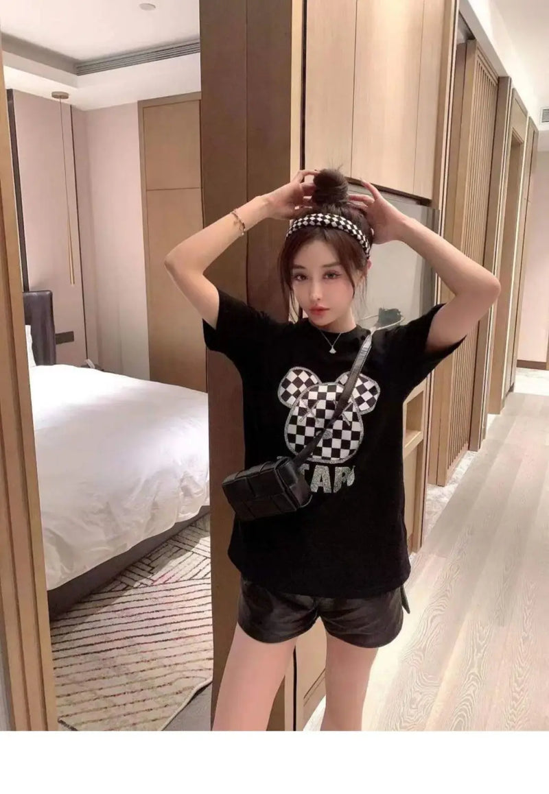 Gothic Aesthetic print tee – New Luxury Sweet Girl Giraffe Diamonds Crystals T Shirts Kor