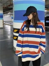 Harajuku Vintage print – Women T Shirts Striped Sweatshirt Thin Tops 2024 Spring Wome
