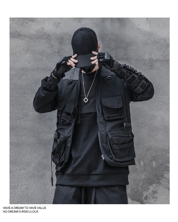 trendy coat featuring hip hop loose vest sportswear men casual cargo waistcoat with pockets military jacket coat streetwear tactical vests sweatshirts design – premium quality jacket for men