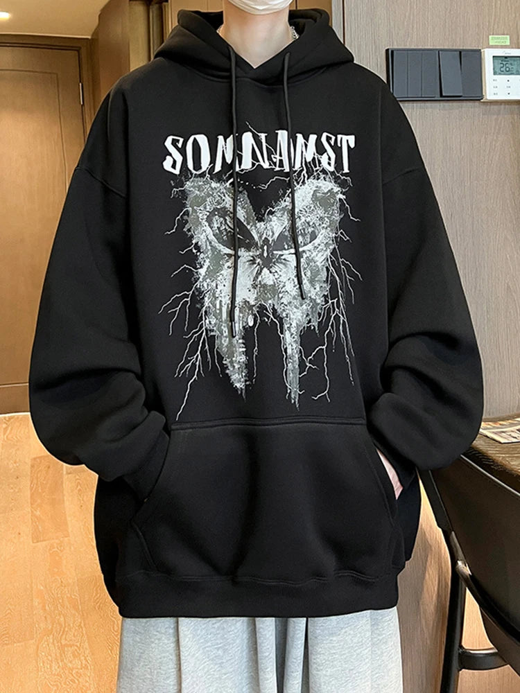 New Gothic Butterfly Printed Hooded Sweatshirt For Men Y2K Harajuku Fa