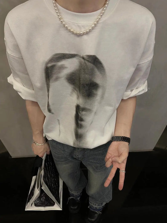 Glitchcore Crying angel – American T Shirt Men Short Sleeved Niche Trendy Brand Pure C