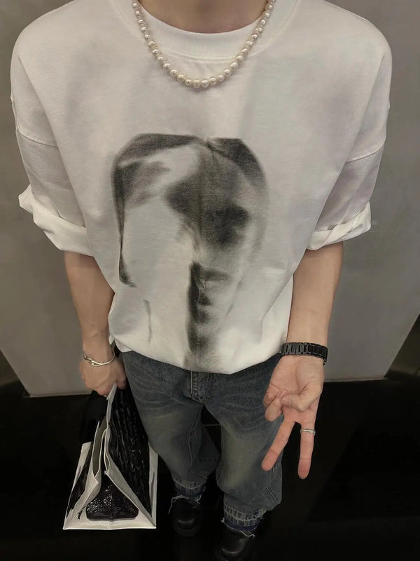 Glitchcore Crying angel – American T Shirt Men Short Sleeved Niche Trendy Brand Pure C
