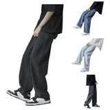 korean mens casual long jeans loose retro straight baggy pants denim wide leg pants light blue grey black retro washed jeans unique jeans style 1267