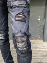 knee hole patckwork skinny denim jeans men slim biker trousers jeans fashion streetwear hip hop retro washed jean pants joggers unique joggers style 3362
