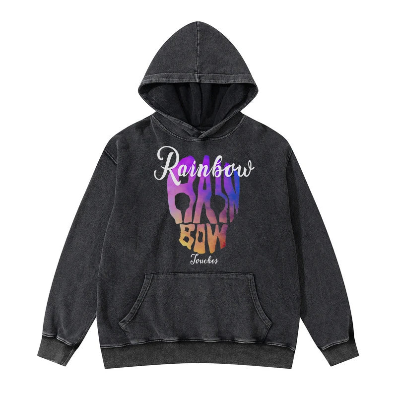 glitchcore oversized shirt featuring rainbowtouches washed hooded unisex sweatshirts fashion design printed cotton high street comfortable occident stylish clothing