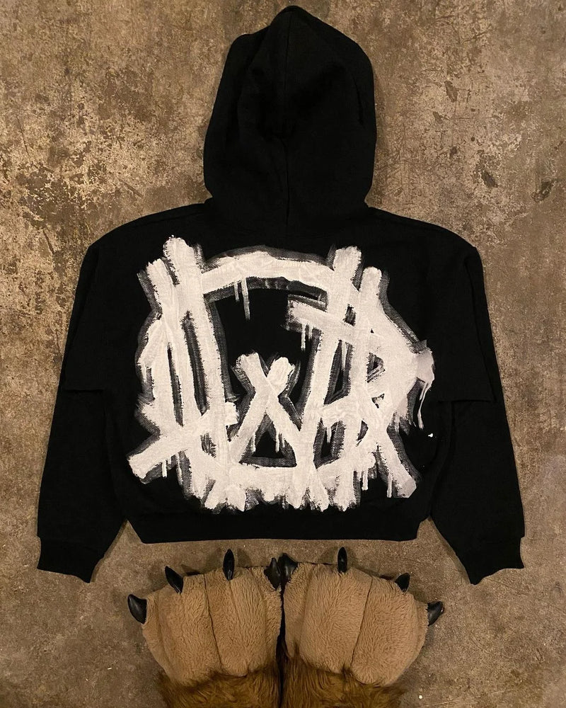 Y2K Womens Clothing Sweatshirt Long Sleeved Pullover Handdrawn Pattern