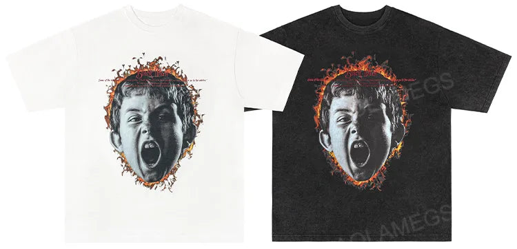 Vaporwave Crying angel – Men Retro High Street Short Sleeved Angry Boy Printed T Shir