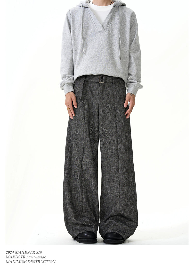 men women streetwear fashion loose casual belt wide leg suit pant boyfriend straight trousers baggy pants unique default style 2362
