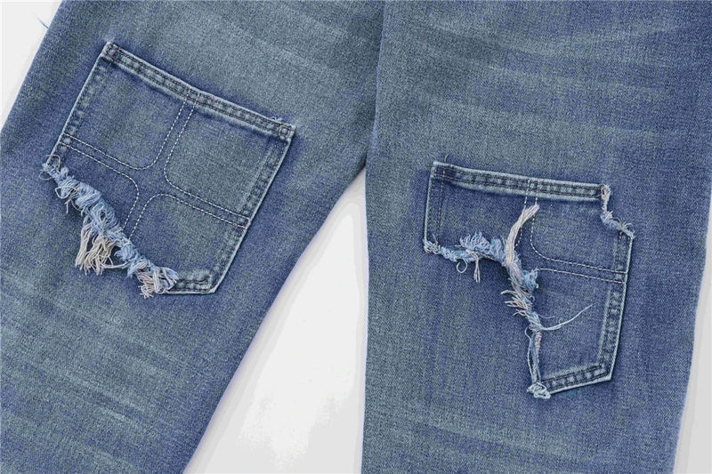 2024 ripped jeans high street straight trousers destroyed hole baggy denim pants vintage retro hip hop unique jeans style 421