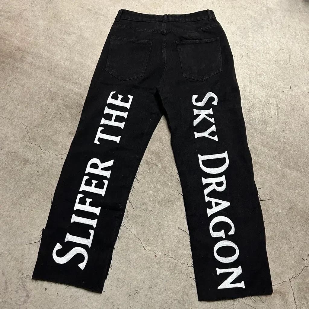 harajuku high street y2k baggy jeans punk popular print wide leg denim pants jeans streetwear trouser men clothing unique jeans style 2157