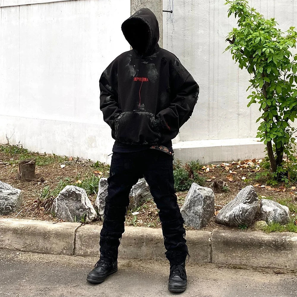 grunge oversized flame jumper built for warmth and edge, essential for winter street style, men’s streetwear clothing piece f