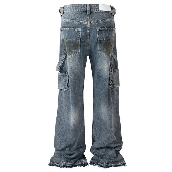 men blue ripped baggy jeans dirty printed distressed loose denim pants male luxury designer fashion jeans trousers stacked flare jeans