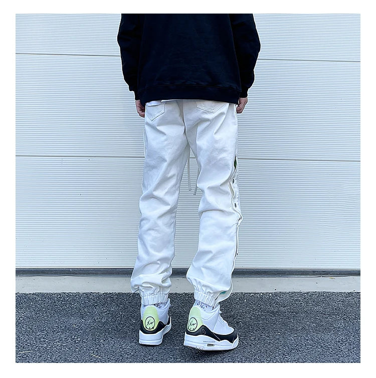 washed distressed denim sweatpant cashew flower patchwork oversized splice buckle jogging jeans casual button baggy men clothing unique joggers style 4349