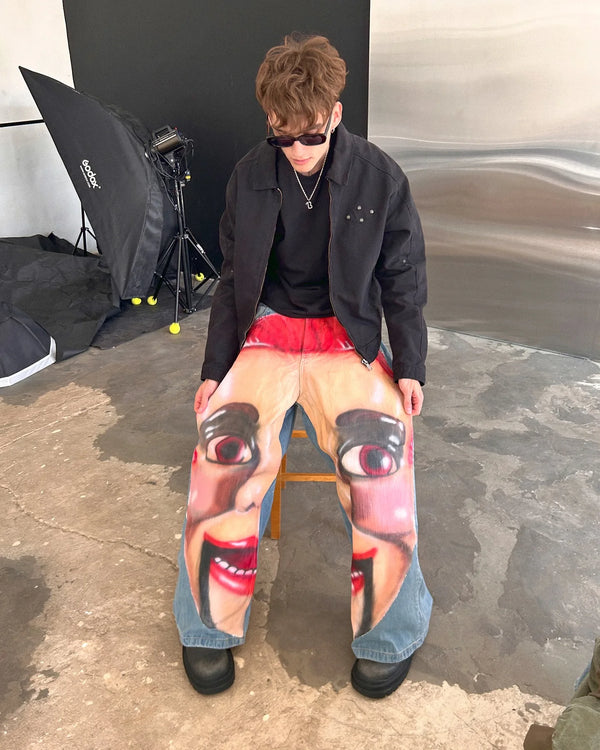 high street casual puppet master pattern sweatpants retro y2k men jeans street hip hop straight harajuku streetwear men clothing streetwear sweatpants