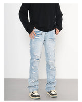 men distressed ripped destroied holes denim jean pants fashion zipper biker jeans streetwear flare pants joggers y2k men s jeans unique joggers style 3801