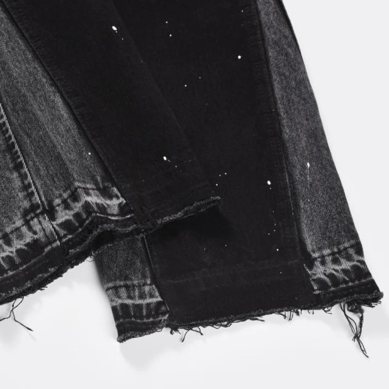 retro washed denim mens jeans pants fashion graffiti patchwork loose biker black jeans streetwear hip hop casual straight pants unique jeans style 5247