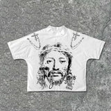 Cyberpunk Streetwear top – Y2K Streetwear Gothic Old Man Letter Print Oversized T Shirt