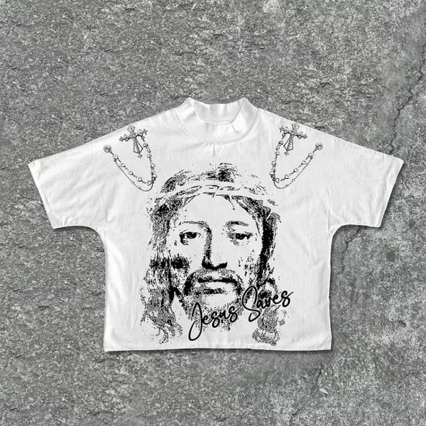 Cyberpunk Streetwear top – Y2K Streetwear Gothic Old Man Letter Print Oversized T Shirt