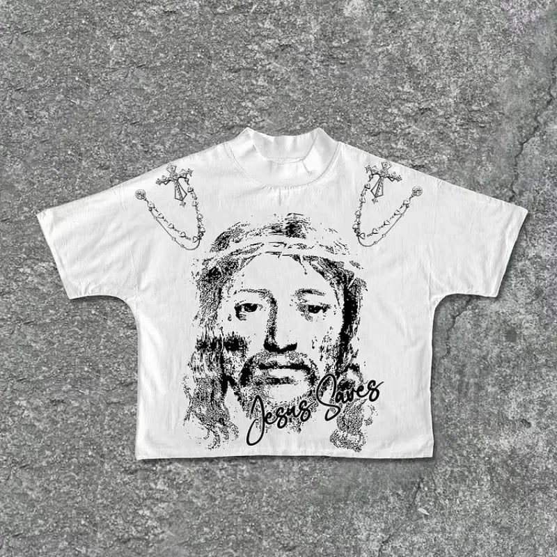 Cyberpunk Streetwear top – Y2K Streetwear Gothic Old Man Letter Print Oversized T Shirt