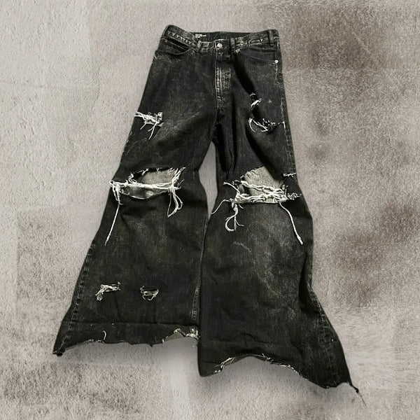 2024 new black ripped baggy jeans goth retro y2k denim pants men and women casual hip hop straight wide leg trousers streetwear denim street jeans