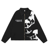 skulls printed harajuku denim jacket and coat mens fashion hip hop full zipper outerwear casual loose streetwear jeans jacket - variant style b318ad for streetwear fashion