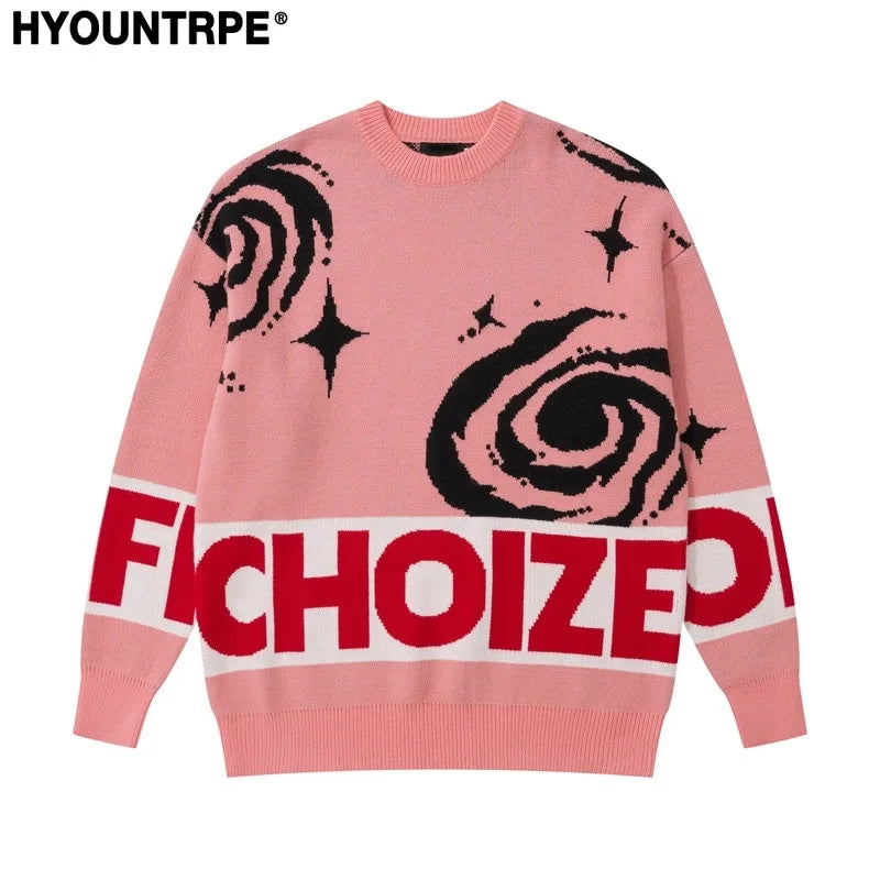 men sweater fashion abstract pattern harajuku streetwear hip hop letter knitted o neck sweater unisex loose knit sweater jumpers - trendy hip hop fashion hoodie, gothic aesthetic hoodie for winter, soft fleece-lined outerwear
