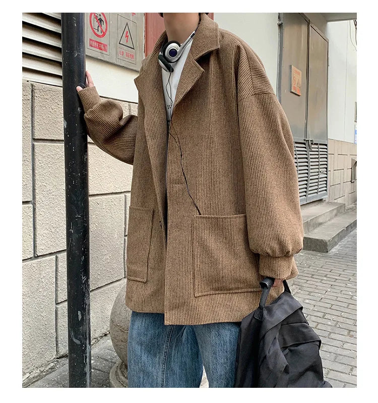 Men Trench Coat Men Mid-length 2023 New Autumn and Winter Corduroy Coat Coat Wool Design Korean Style Men Winter Coat