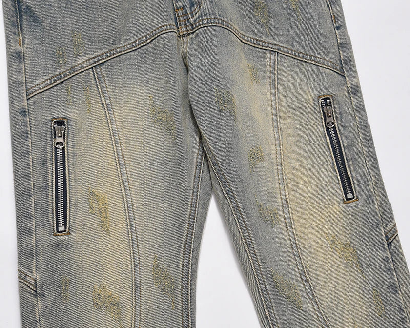 hip hip streetwear denim straight pants mens harajuku retro washed cotton casual zipper joggers jeans trousers pants jean men unique joggers style 2109