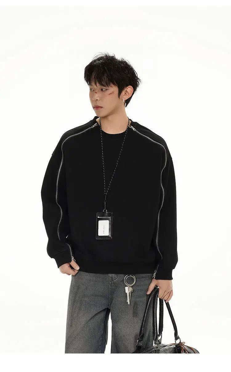 Zipper Pullover Sweatshirt Men Women Streetwear Fashion Loose Casual B