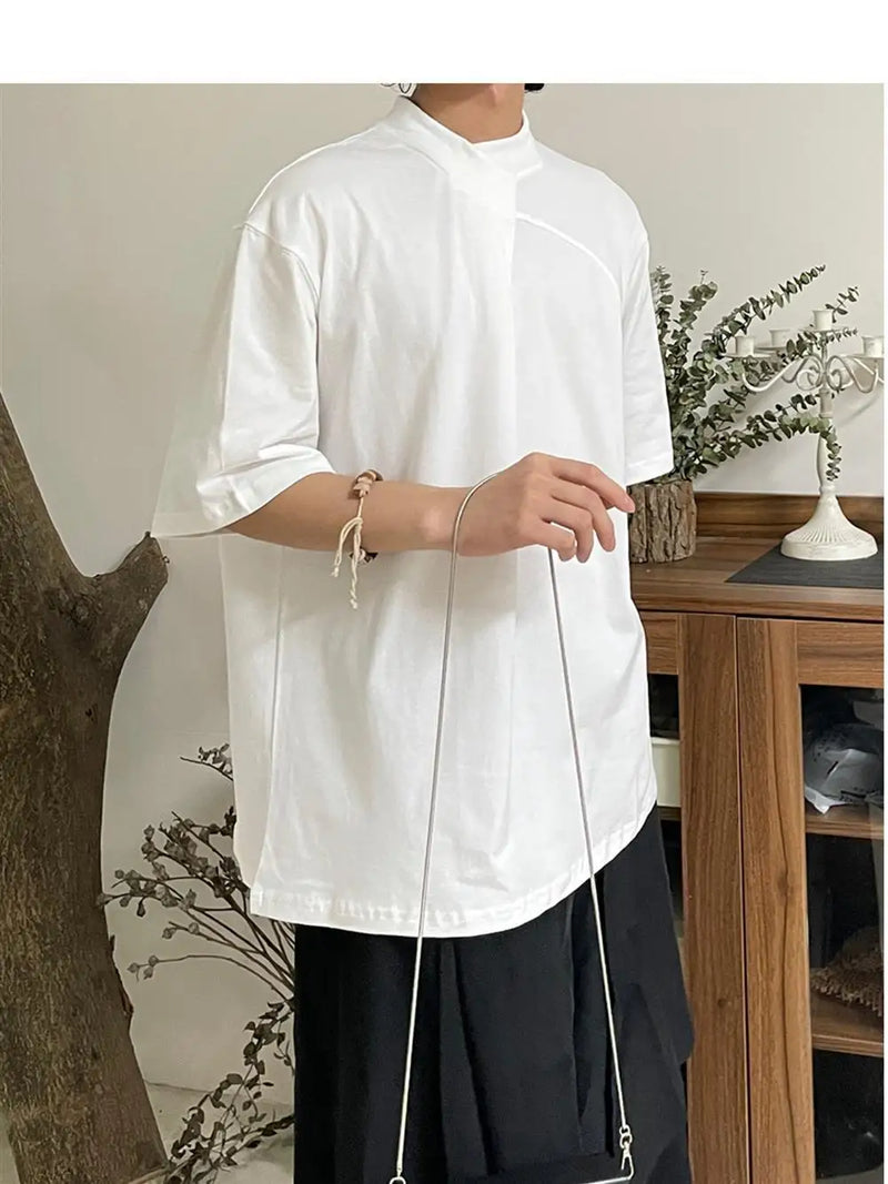 Trapwear Oversized shirt – Korean Summer Minimalist Retro Chinese Style Stand Collar Sp