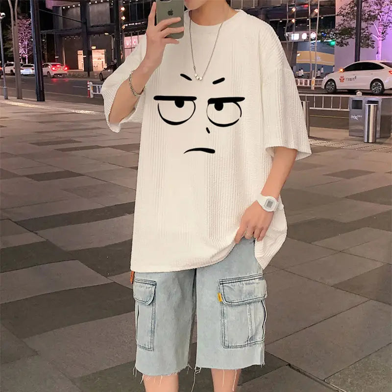 Skatercore Oversized shirt – Waffle Short Sleeved T Shirt For Men 2024 New Couple Wear In