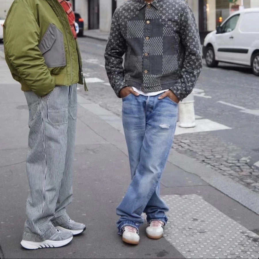 kanye west heavy industry high street jeans straight tube washed knives cut ground edges sagging jeans pants holes for men urban skinny jeans